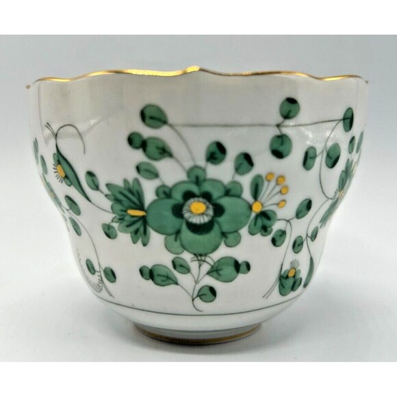 VINTAGE Meissen Indian Painting Green- Flat Cup & Saucer Set - Flowers Gold Trim - Picture 9 of 11
